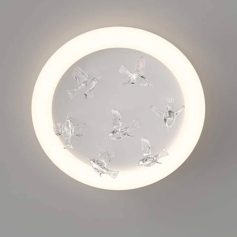 Zeitgenössische nordische runde Vogel Eisen Acryl LED Deckenleuchte für Schlafzimmer 