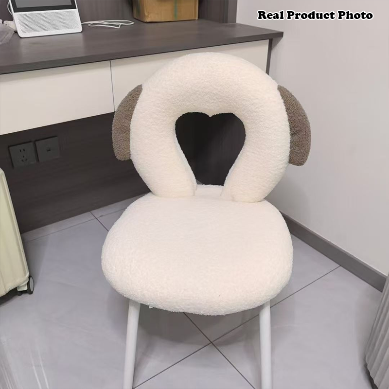 Modern Minimalist Oval Cushion Sherpa Fabric Sponge Iron Vanity Stool Backrest For Bedroom