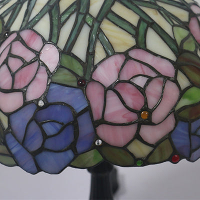 Traditionelle Tiffany Rose Blume Buntglas Kuppel 1-Licht Tischlampe für Schlafzimmer 