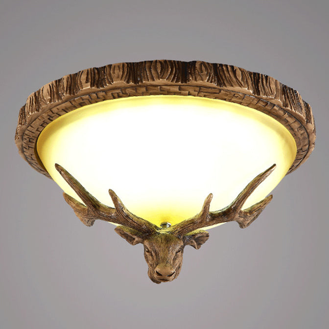 Dôme en verre en résine rétro contemporain avec cerf, plafonnier à 3 lumières pour couloir 