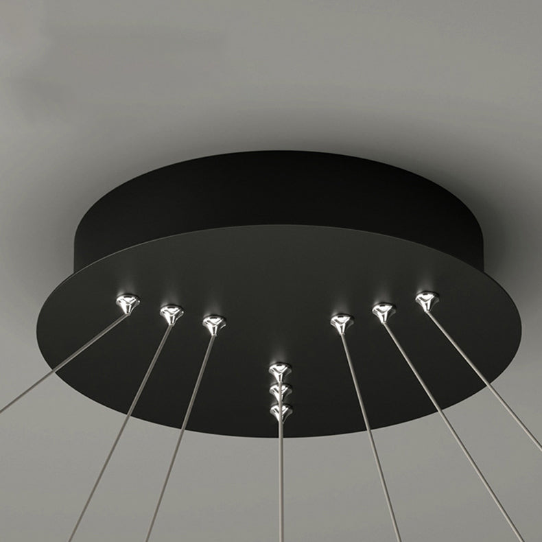 Moderner minimalistischer mehrstufiger Kreis aus Aluminium, Eisen und Silikon, LED-Kronleuchter für Wohnzimmer 