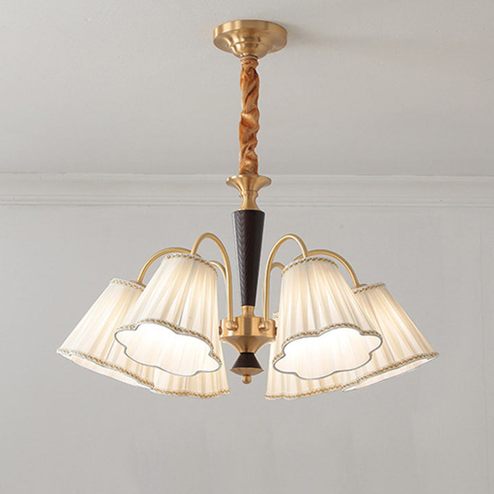 Lámpara de araña de 3/6 luces de tela floral francesa tradicional con ramas de nogal y latón para dormitorio 