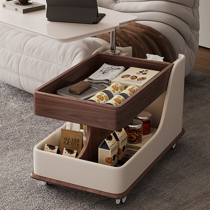 Table de bout en bois rectangulaire rétro contemporain avec plateau à 4 rangements amovibles pour salon 