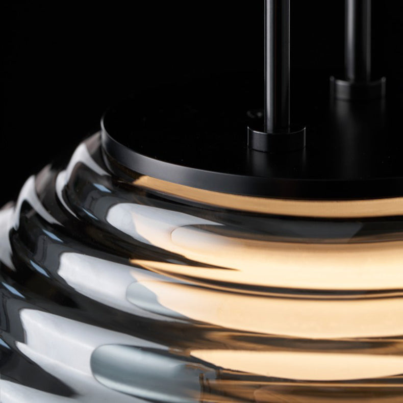 Moderne minimalistische gestreifte runde Aluminiumglas-LED-Pendelleuchte für Wohnzimmer 