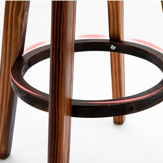 Tabouret de bar pivotant contemporain rétro rond en similicuir avec pieds en bois, dossier bas et repose-pieds pour salle à manger 