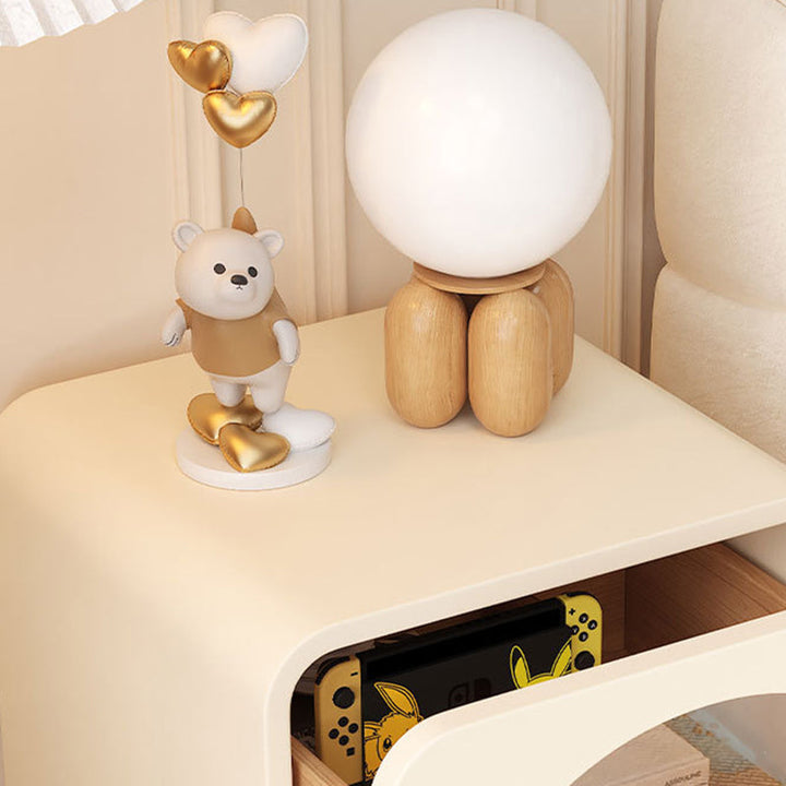 Modern Minimalist Round Corner Rectangular MDF Microfiber Leather Glass Stainless Steel Nightstand 2-Drawer For Bedroom