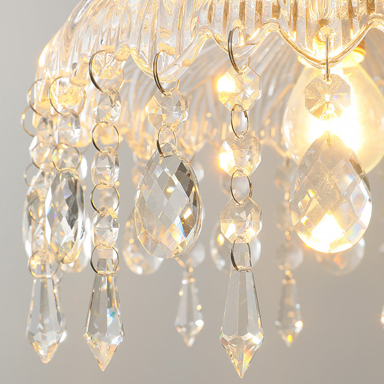 Traditionelle französische runde Deckenleuchte aus Eisen, Kupfer, Glas und Kristall, 1-flammig, halbbündige Montage, für Schlafzimmer 