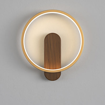 Moderne minimalistische runde ovale Holzmaserung Eisen LED Wandleuchte Lampe für Wohnzimmer 