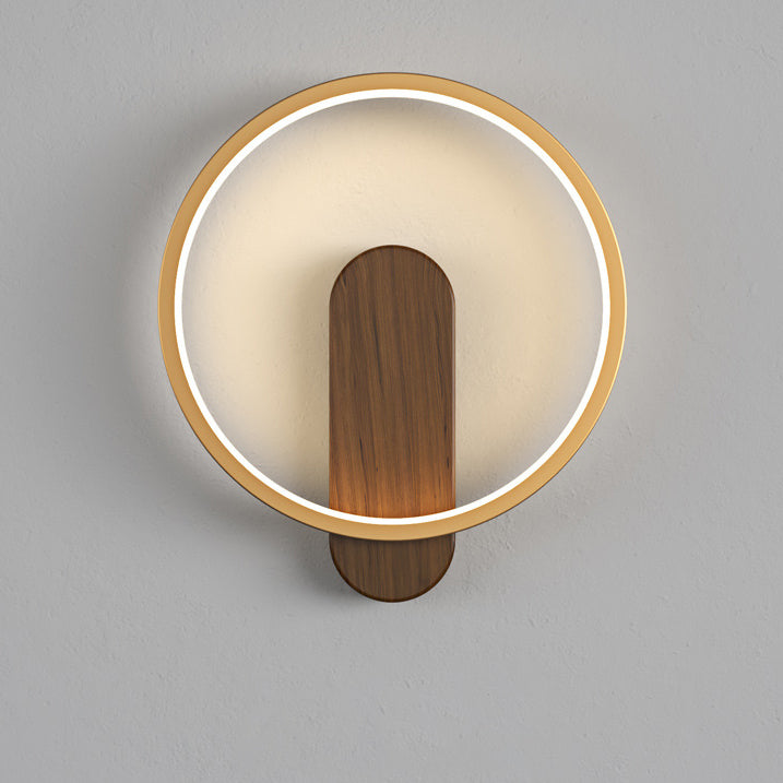Moderne minimalistische runde ovale Holzmaserung Eisen LED Wandleuchte Lampe für Wohnzimmer 