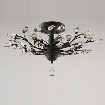 Traditional European Branch Iron Crystal 4/5/6 Light Semi-Flush Mount Ceiling Light For Living Room