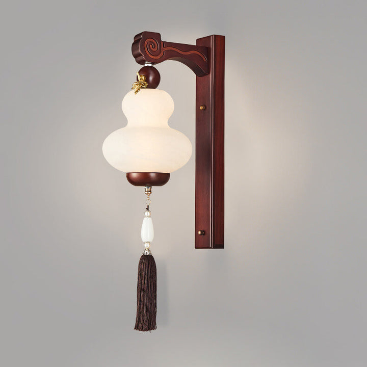 Moderne chinesische Eiche Element Kürbisform LED Wandleuchte 