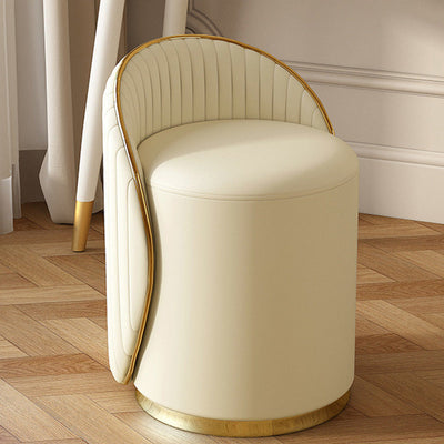 Taburete de tocador de hierro cilíndrico minimalista moderno con respaldo de cuero para dormitorio 