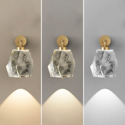Zeitgenössische Luxus-Vollkupferrahmen Harz Blattgold Tintenmalerei Schatten LED Wandleuchte Lampe für Wohnzimmer 
