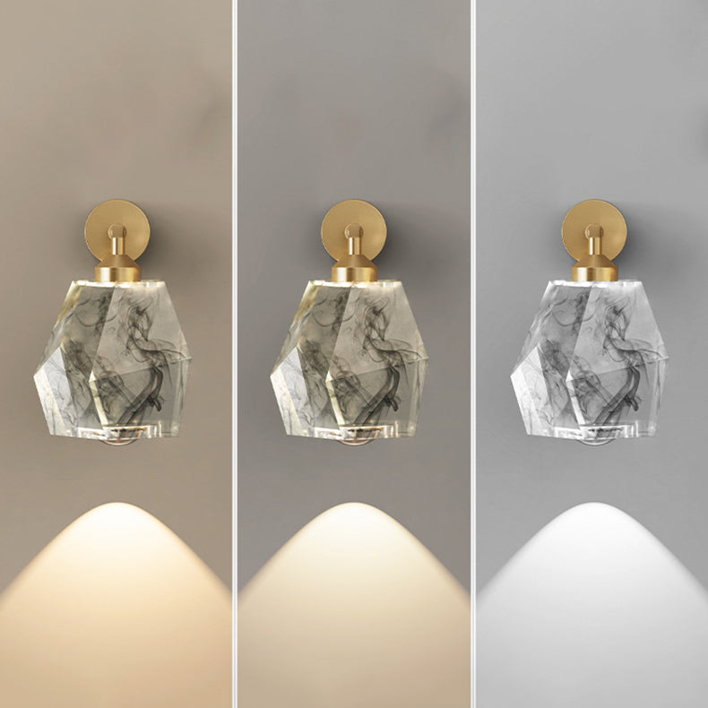 Zeitgenössische Luxus-Vollkupferrahmen Harz Blattgold Tintenmalerei Schatten LED Wandleuchte Lampe für Wohnzimmer 