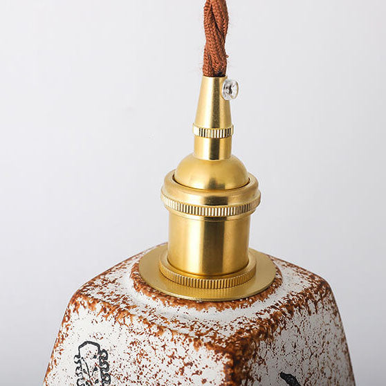 Vintage Japanese Square Cone Brass Ceramic 1-Light Pendant Light
