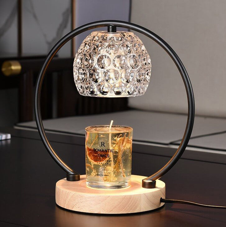 Europäische Moderne Aromatherapie Eiche Glas Metall LED Schmelzwachs Tischlampe 