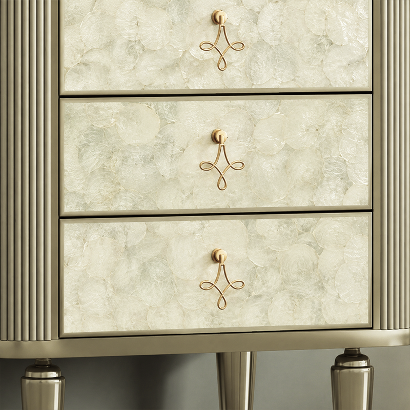 Modern Luxury Rectangular Sintered Stone Eco-board Birch Leg Nightstand 3-Drawer For Bedroom