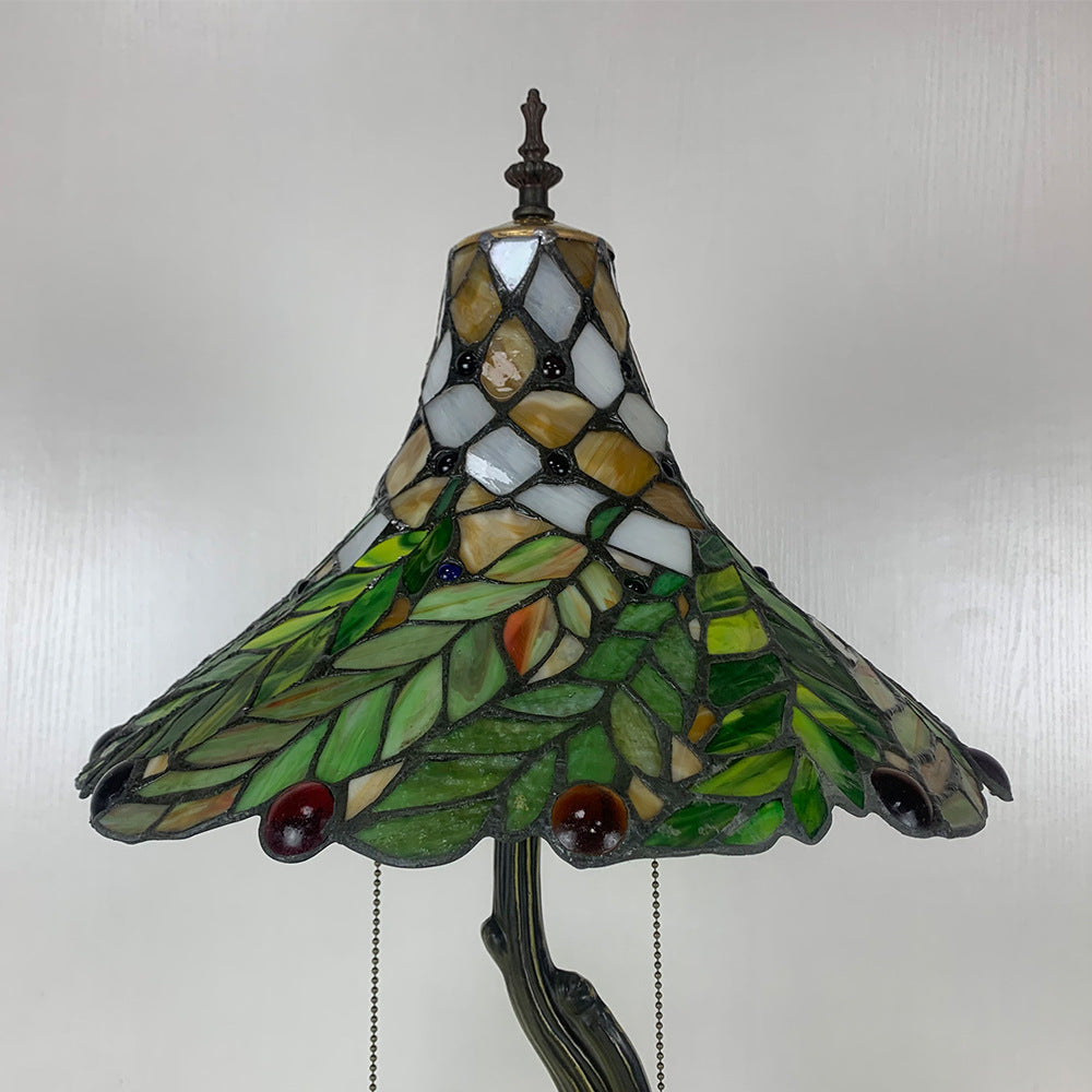Lampe de table à deux lumières avec feuilles de fleurs en corne en verre d&