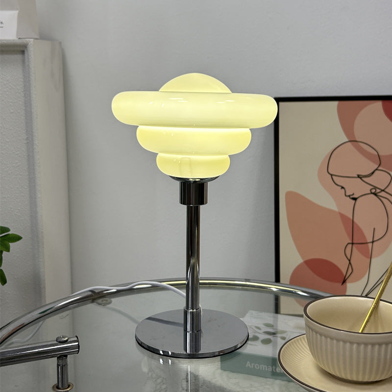 Modern Art Deco Metal Glass Ripple Gyro 1-Light Table Lamp For Bedside