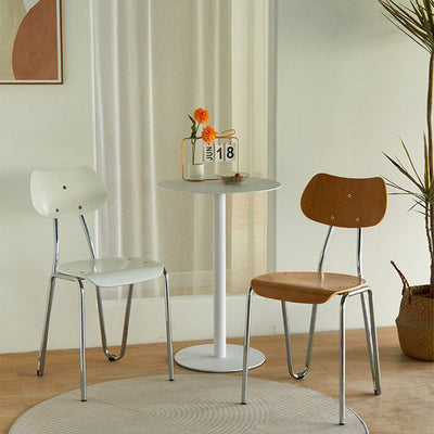 Moderner minimalistischer quadratischer Metall-Holz-Stuhl mit vier Beinen und Rückenlehne für das Wohnzimmer 