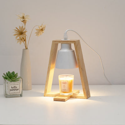 Japanese Minimalist Wood Iron Shade Scented Candle 1-Light Melting Wax Table Lamp