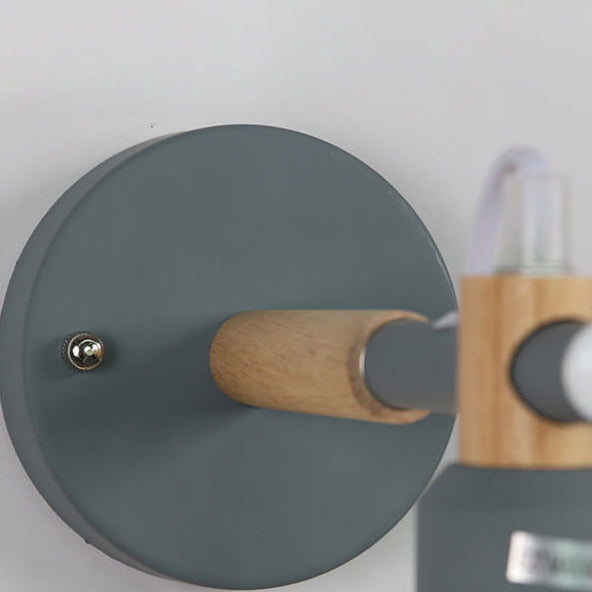 Lampe murale 1 lumière en bois en forme de trompette en fer macaron nordique 