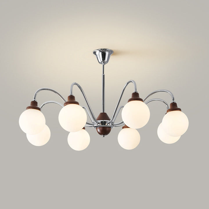 Lustre traditionnel vintage en forme de haricot magique rond en bois de caoutchouc, verre, fer avec 4/6/8 lumières pour chambre à coucher 