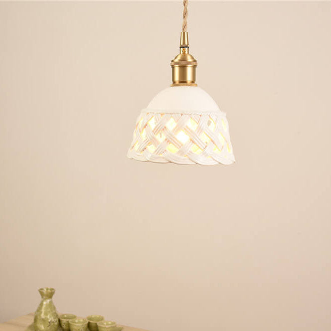 Nordic Minimalist Ceramic Hollow Design Dome Brass 1-Light Pendant Light