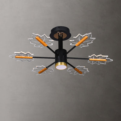 Lustre LED en fer acrylique à feuilles d'érable minimaliste moderne pour salon 