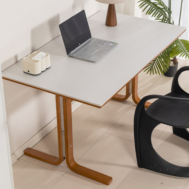 Table de salle à manger rectangulaire contemporaine rétro avec pieds incurvés en ardoise, bois et fer pour 4 places 