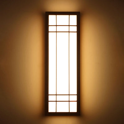 Traditional Japanese Rectangle Solid Wood Acrylic LED Wall Sconce Lamp For Bedroom