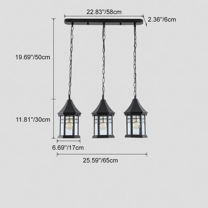 Lámpara de araña colgante para isla de 1/3 luces con jaula hexagonal vintage tradicional de aluminio y vidrio para sala de estar 