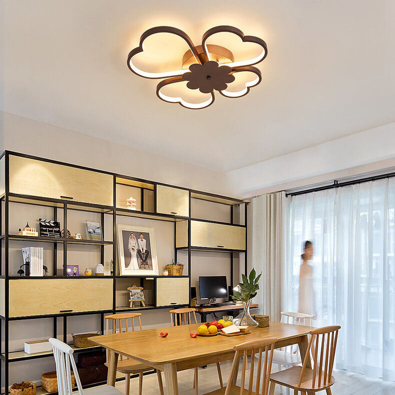 Contemporary Creative Clover Design Silicone Aluminum LED Flush Mount Ceiling Light For Living Room &amp; Bedroom