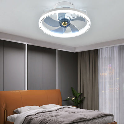 Modern Minimalist Circle Ring Acrylic Shade LED Semi-Flush Mount Ceiling Fan Light