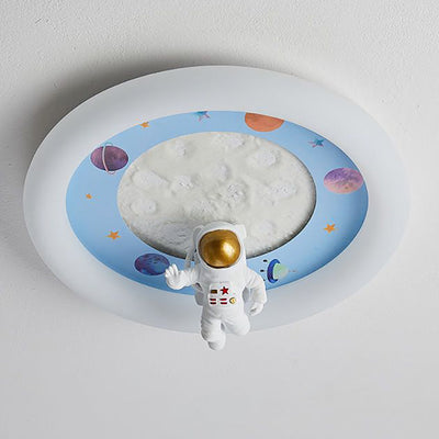 Moderne Art Deco Kinder Eisen Harz Acryl Runde Mond Astronaut LED Unterputz Deckenleuchte Für Schlafzimmer 