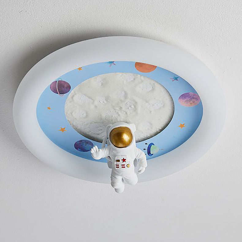Moderne Art Deco Kinder Eisen Harz Acryl Runde Mond Astronaut LED Unterputz Deckenleuchte Für Schlafzimmer 