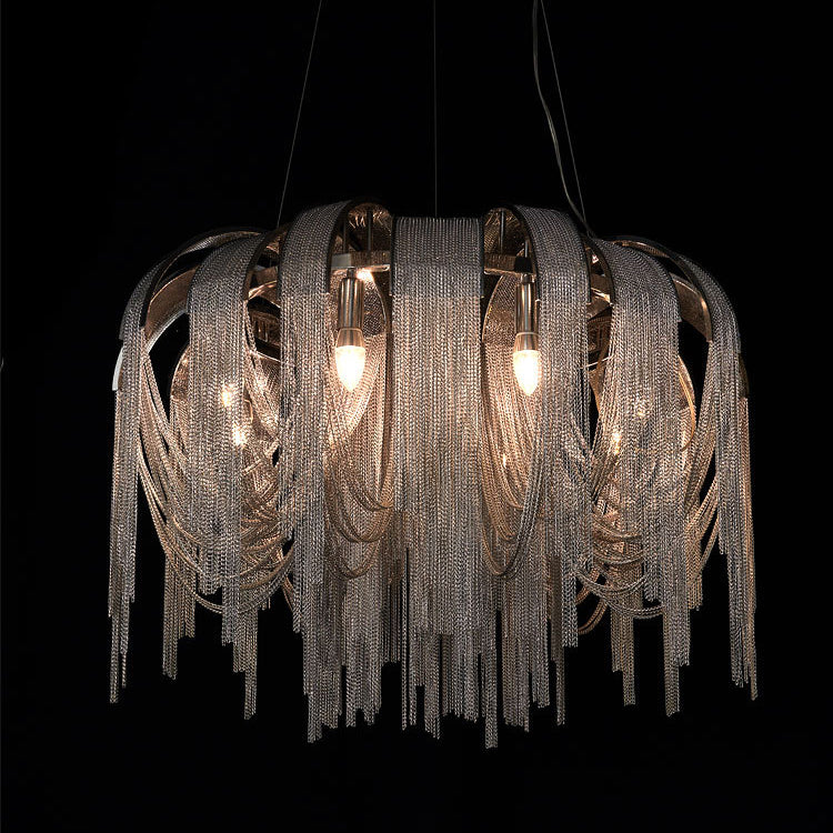 Modern Luxury Iron Aluminum Chain Tassel 6/8/10/12/15 Light Chandeliers For Hallway