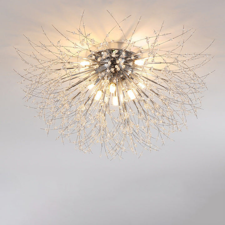 Modern Art Deco Crystal Beads Dandelion Aluminum Strip Shape 4/5/6/8-Light Semi-Flush Mount Ceiling Light For Living Room