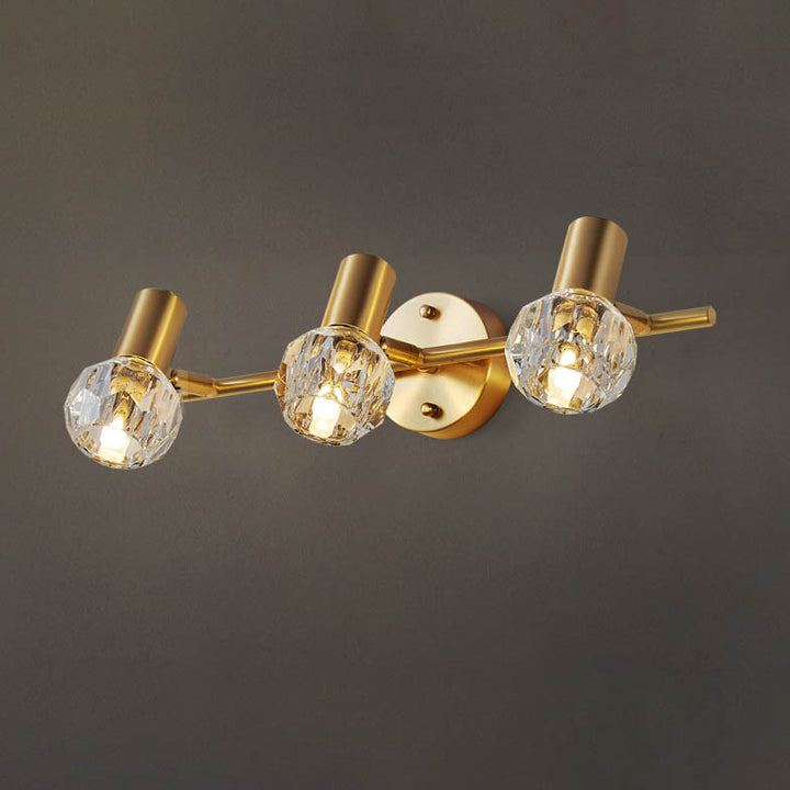 Lámpara de pared de lujo moderno cilindro diamante todo latón cristal 2/3 luces para baño 