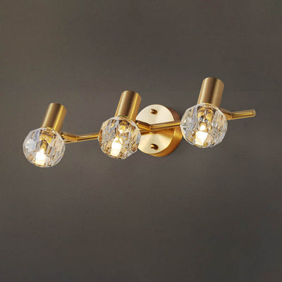 Lámpara de pared de lujo moderno cilindro diamante todo latón cristal 2/3 luces para baño 
