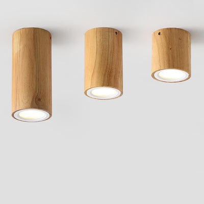 Nordic Creative Log Wood Tube LED Flush Mount Ceiling Light