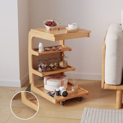 Table d'extrémité à couvercle rabattable en bois japonais traditionnel avec étagères de rangement à 4 niveaux pour salon 