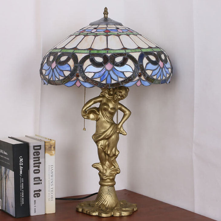 Vintage Tiffany Pfirsich Herz Barock Buntglas 2/3-Licht Tischlampe 