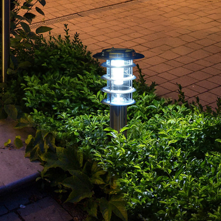 Zeitgenössisches industrielles wasserdichtes LED-Rasen-Solarlicht aus Edelstahl für die Terrasse im Freien 