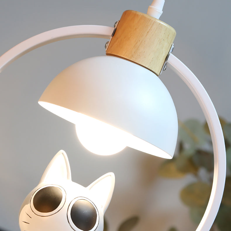 Applique murale contemporaine en bois nordique fer résine ronde chat dessin animé 1-lumière pour chambre 