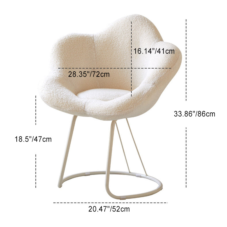 Moderner kreativer runder Schminkhocker mit Rückenlehne aus Sherpa-Stoff und Metall in Blumenform für das Schlafzimmer 