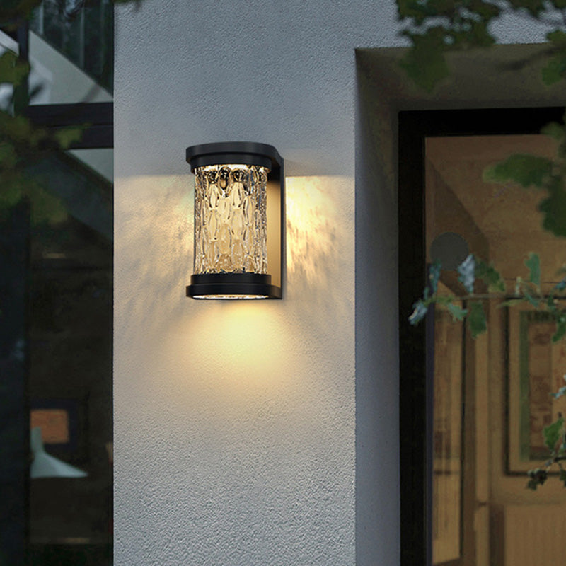 Lampe applique murale LED cylindrique en verre inoxydable solaire étanche de luxe moderne pour patio extérieur 