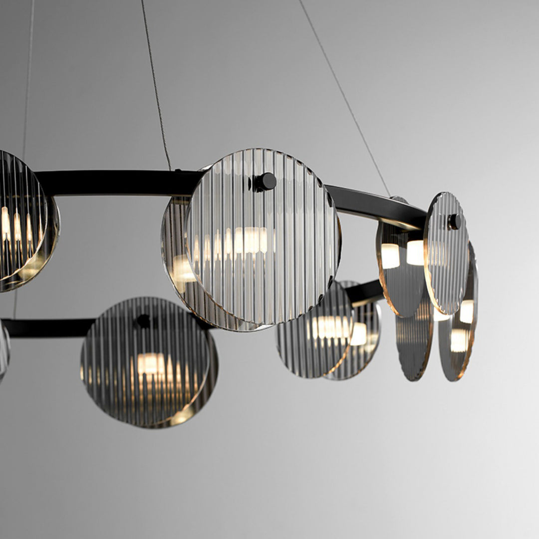Lámpara de araña LED moderna minimalista de aros de hierro, vidrio y acrílico para salón 