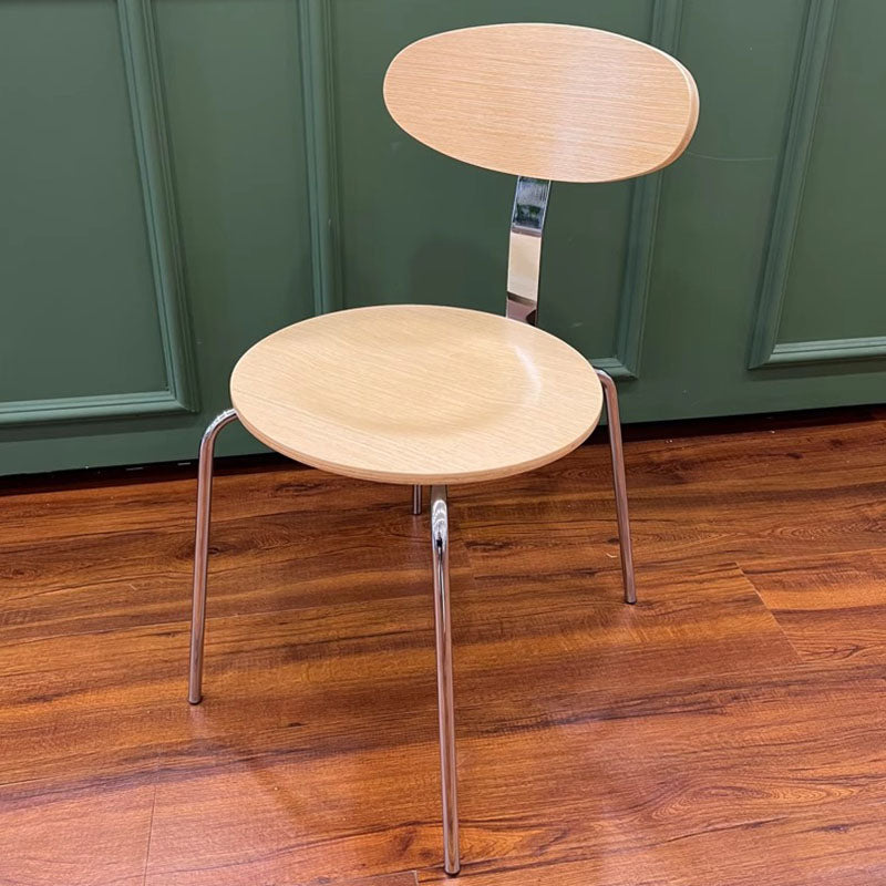 Chaise de salle à manger contemporaine en bois nordique en acier inoxydable avec dossier rond pour salle à manger 