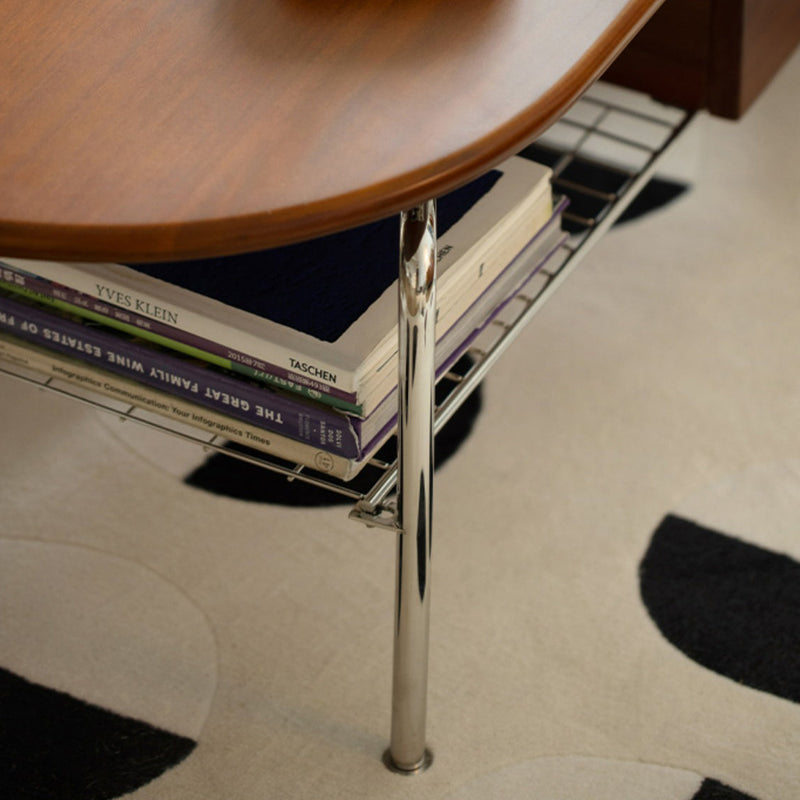 Table basse contemporaine rétro elliptique en bois de pin, bois de cerisier et acier inoxydable à 2 niveaux pour le salon 